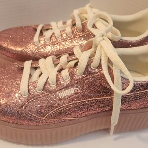 Puma Dinara Shine Rose Gold Metallic Pink Glitter Platform Sneakers Sz 8.5 NEW